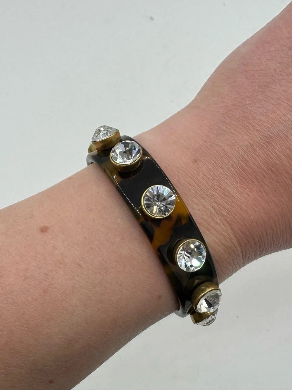 J. Crew Tortoiseshell Crystal Accent Bangle cuff Bracelet - Brown